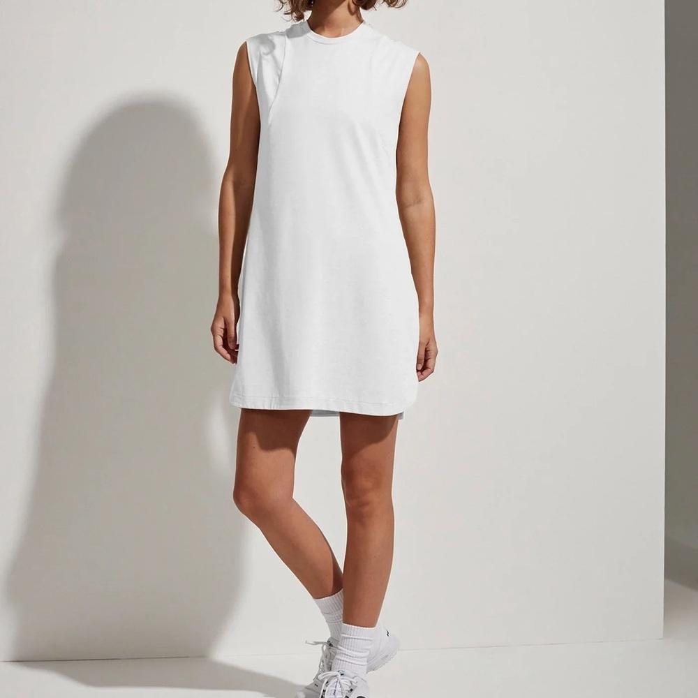 H&M White Sleeveless batwing Mini midi basic tee tshirt Dress S 100% cotton
